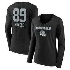 Brock Bowers Las Vegas Raiders Women's Name & Number Team Wordmark Long Sleeve V-Neck T-Shirt Black - NFL