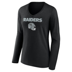 Brock Bowers Las Vegas Raiders Women's Name & Number Team Wordmark Long Sleeve V-Neck T-Shirt Black - NFL