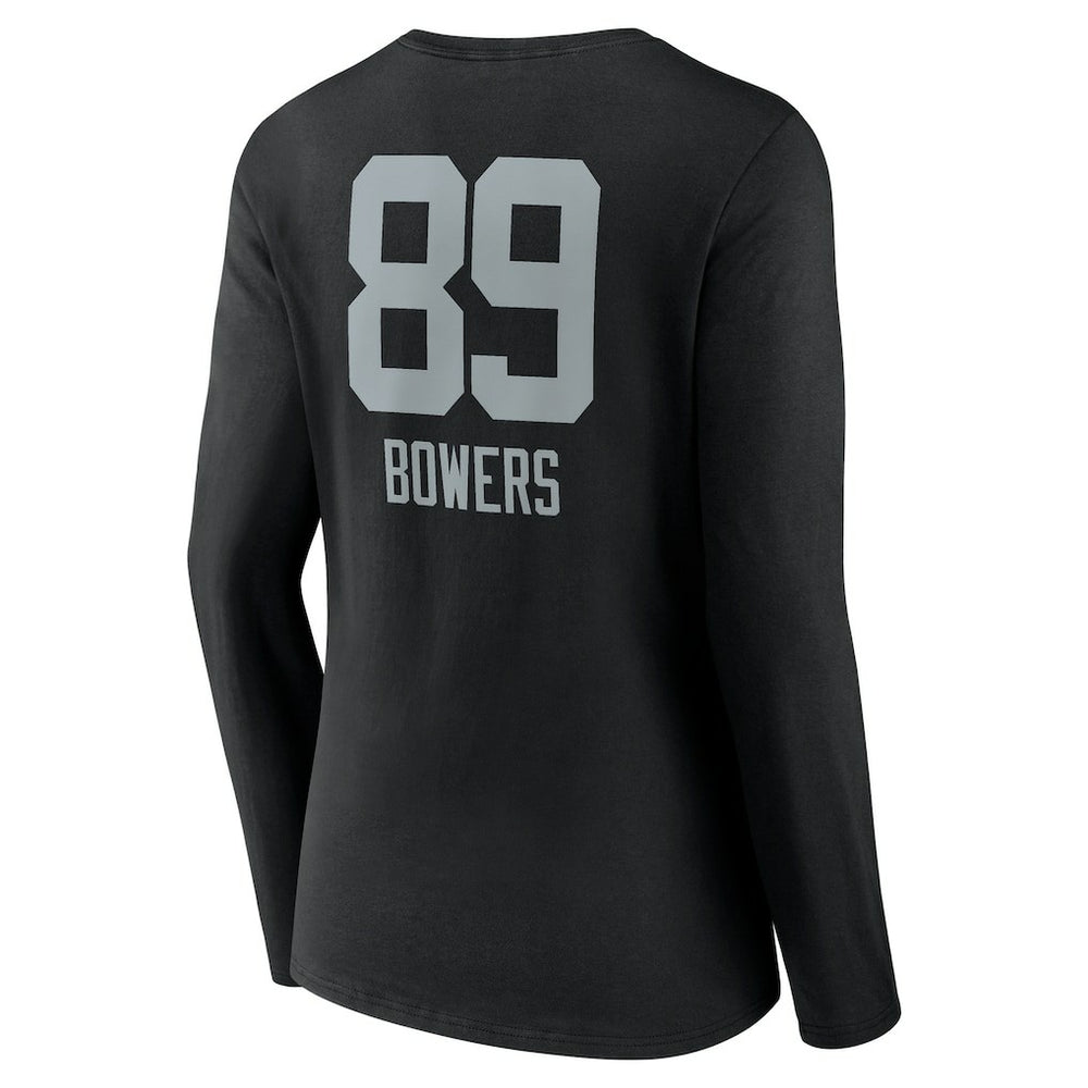Brock Bowers Las Vegas Raiders Women's Name & Number Team Wordmark Long Sleeve V-Neck T-Shirt Black - NFL