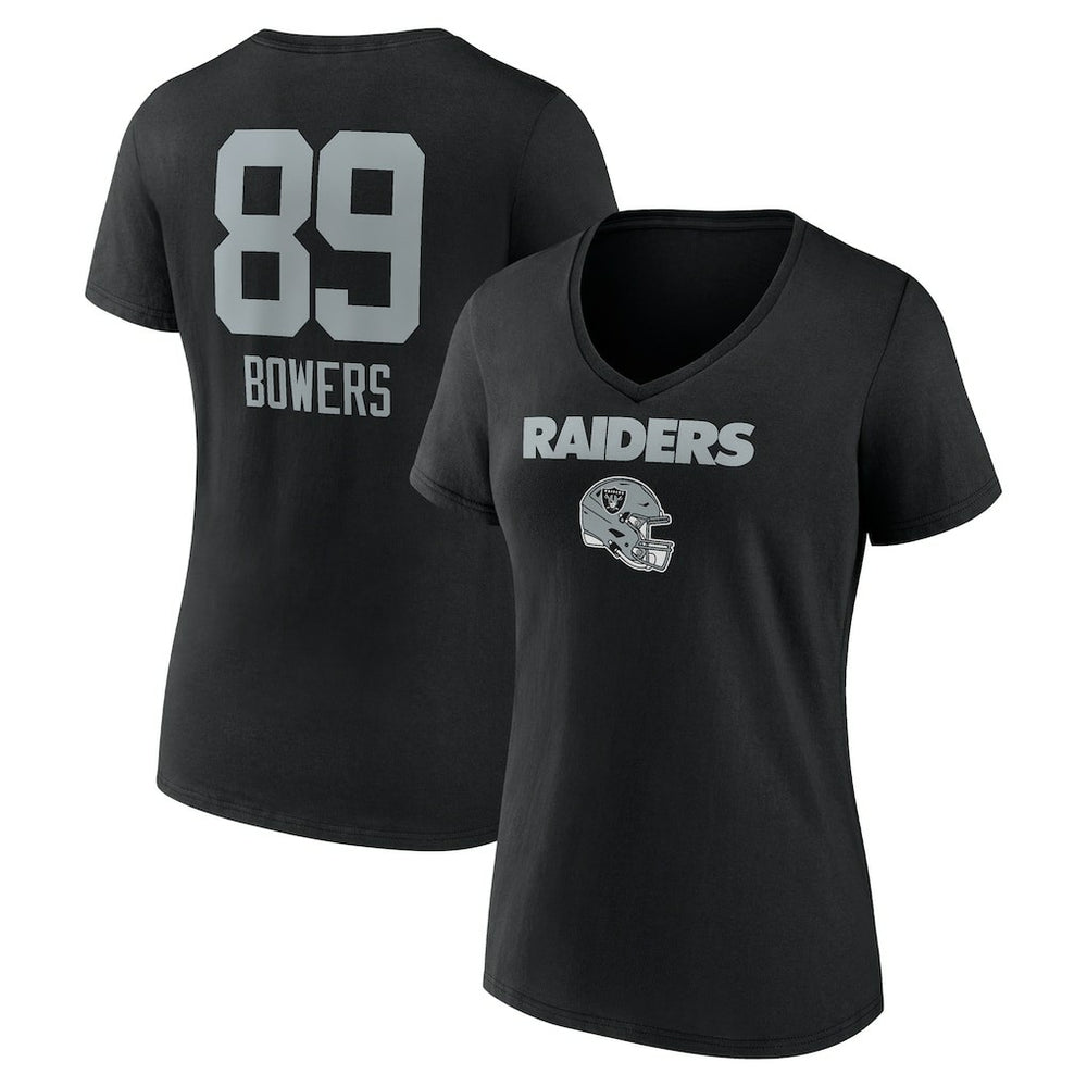 Brock Bowers Las Vegas Raiders Women's Name & Number Team Wordmark V-Neck T-Shirt Black - NFL