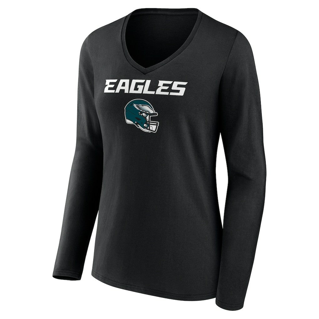 Saquon Barkley Philadelphia Eagles Women's Name & Number Team Wordmark Long Sleeve V-Neck T-Shirt Black - NFL