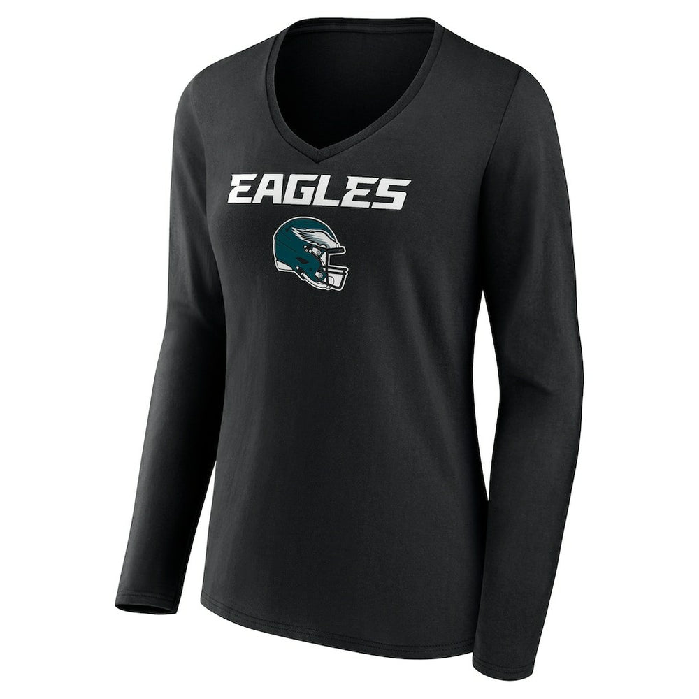 Saquon Barkley Philadelphia Eagles Women's Name & Number Team Wordmark Long Sleeve V-Neck T-Shirt Black - NFL