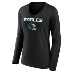 Saquon Barkley Philadelphia Eagles Women's Name & Number Team Wordmark Long Sleeve V-Neck T-Shirt Black - NFL