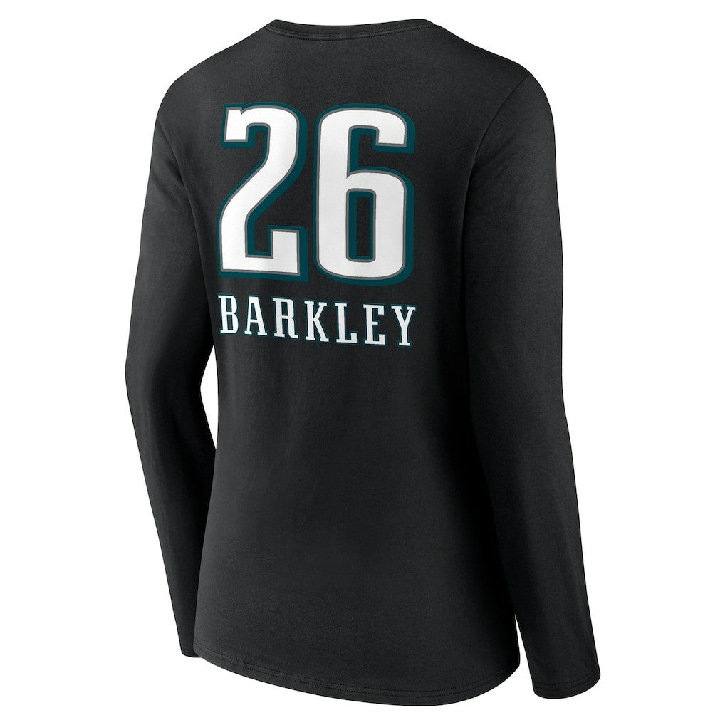 Saquon Barkley Philadelphia Eagles Women's Name & Number Team Wordmark Long Sleeve V-Neck T-Shirt Black - NFL