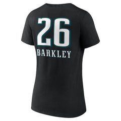 Saquon Barkley Philadelphia Eagles Women's Name & Number Team Wordmark V-Neck T-Shirt Black - NFL