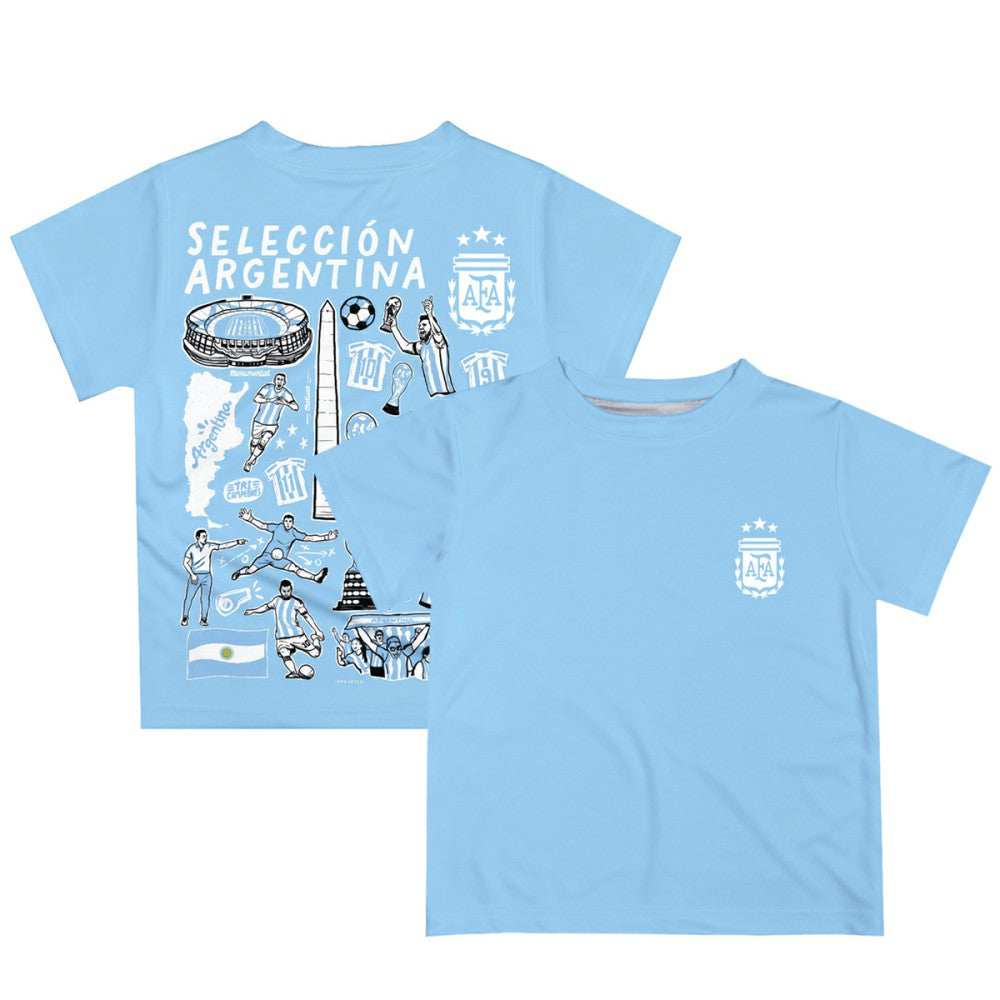 Argentina National Team Vive La Fete Youth Impressions Artwork T-Shirts - Light Blue