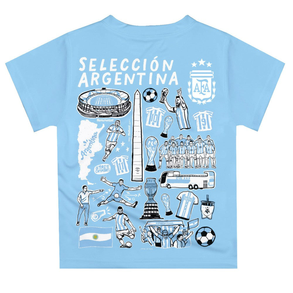 Argentina National Team Vive La Fete Youth Impressions Artwork T-Shirts - Light Blue