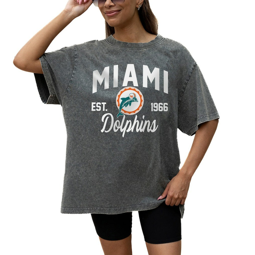 Miami Dolphins Gameday Couture Women's Throwback Oversized Snow Wash T-Shirt Grey - NFL