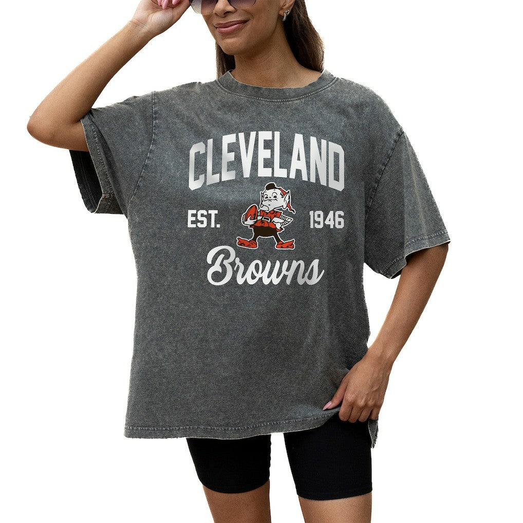 Cleveland Browns Gameday Couture Women's Throwback Oversized Snow Wash T-Shirt Grey - NFL