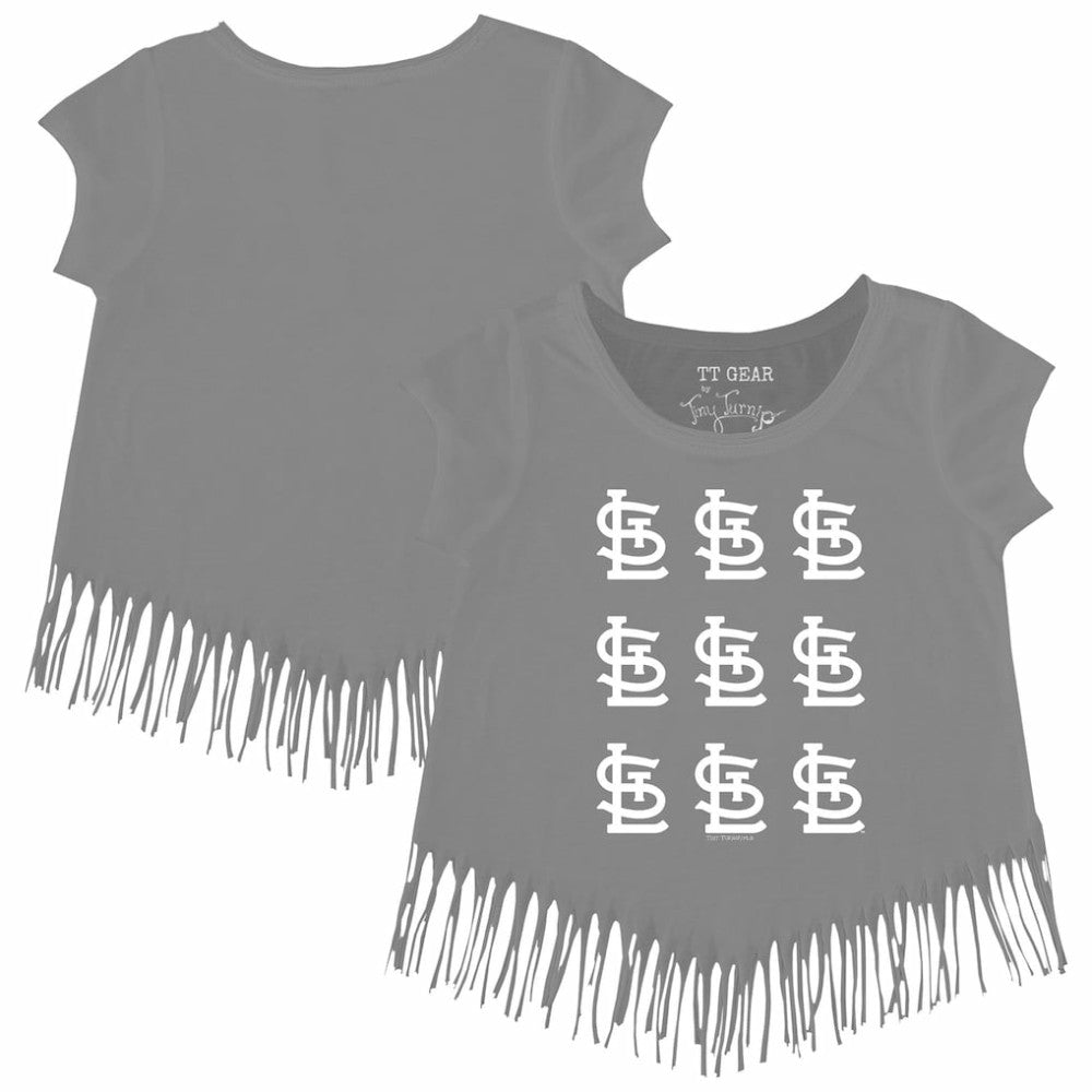 St. Louis Cardinals Tiny Turnip Girls Youth Logo Grid Fringe T-Shirt discount