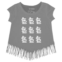 St. Louis Cardinals Tiny Turnip Girls Youth Logo Grid Fringe T-Shirt discount