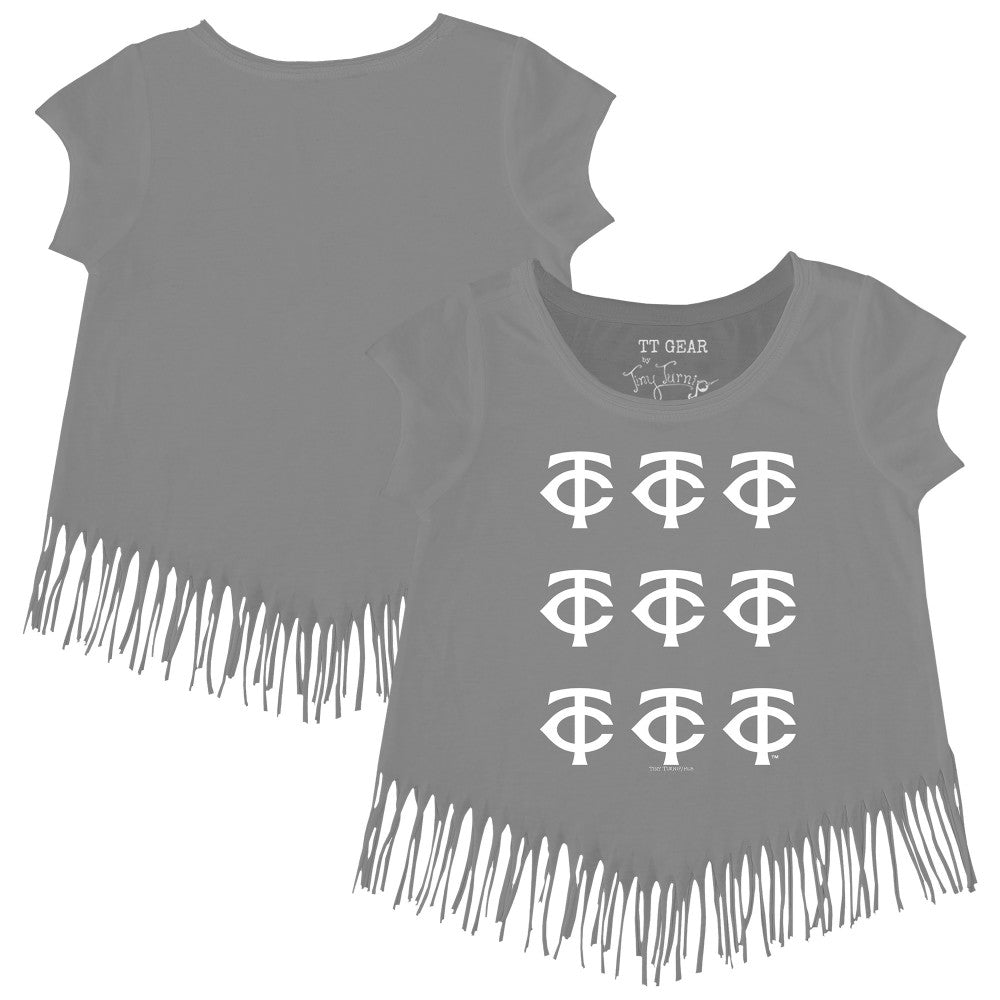 Minnesota Twins Tiny Turnip Girls Youth Logo Grid Fringe T-Shirt discount