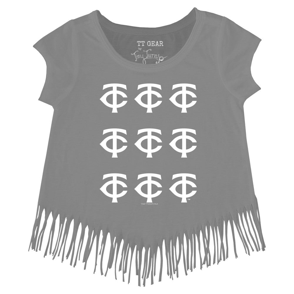 Minnesota Twins Tiny Turnip Girls Youth Logo Grid Fringe T-Shirt discount