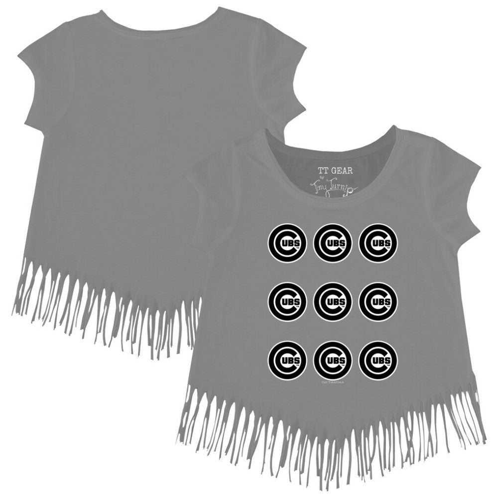 Chicago Cubs Tiny Turnip Girls Youth Logo Grid Fringe T-Shirt Sale