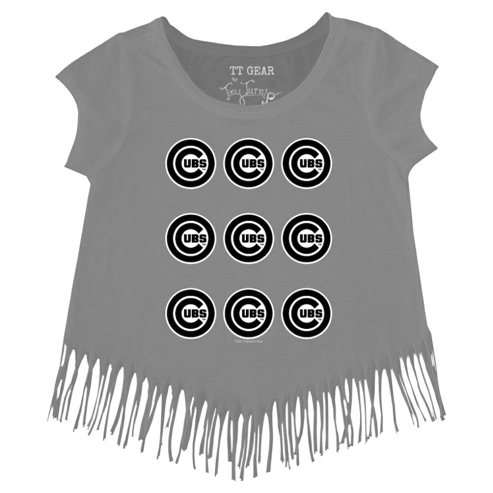 Chicago Cubs Tiny Turnip Girls Youth Logo Grid Fringe T-Shirt Sale