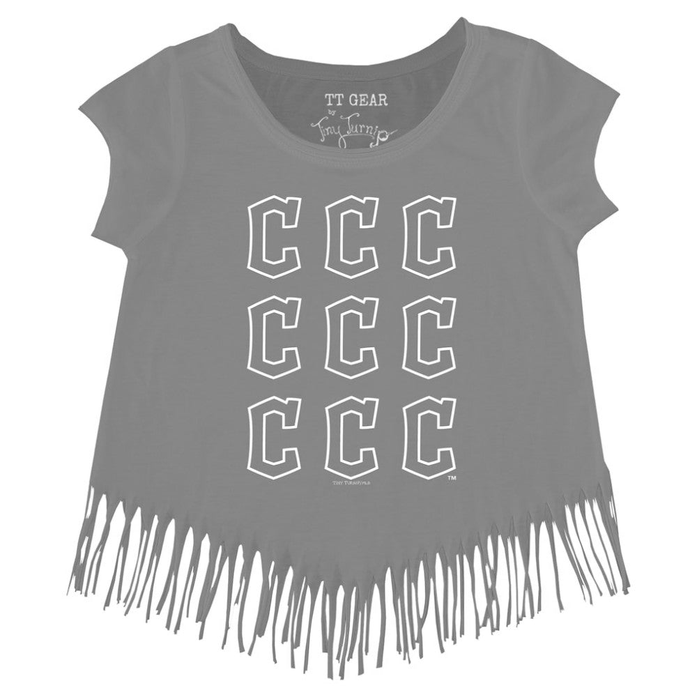 Cleveland Guardians Tiny Turnip Girls Youth Logo Grid Fringe T-Shirt for sale