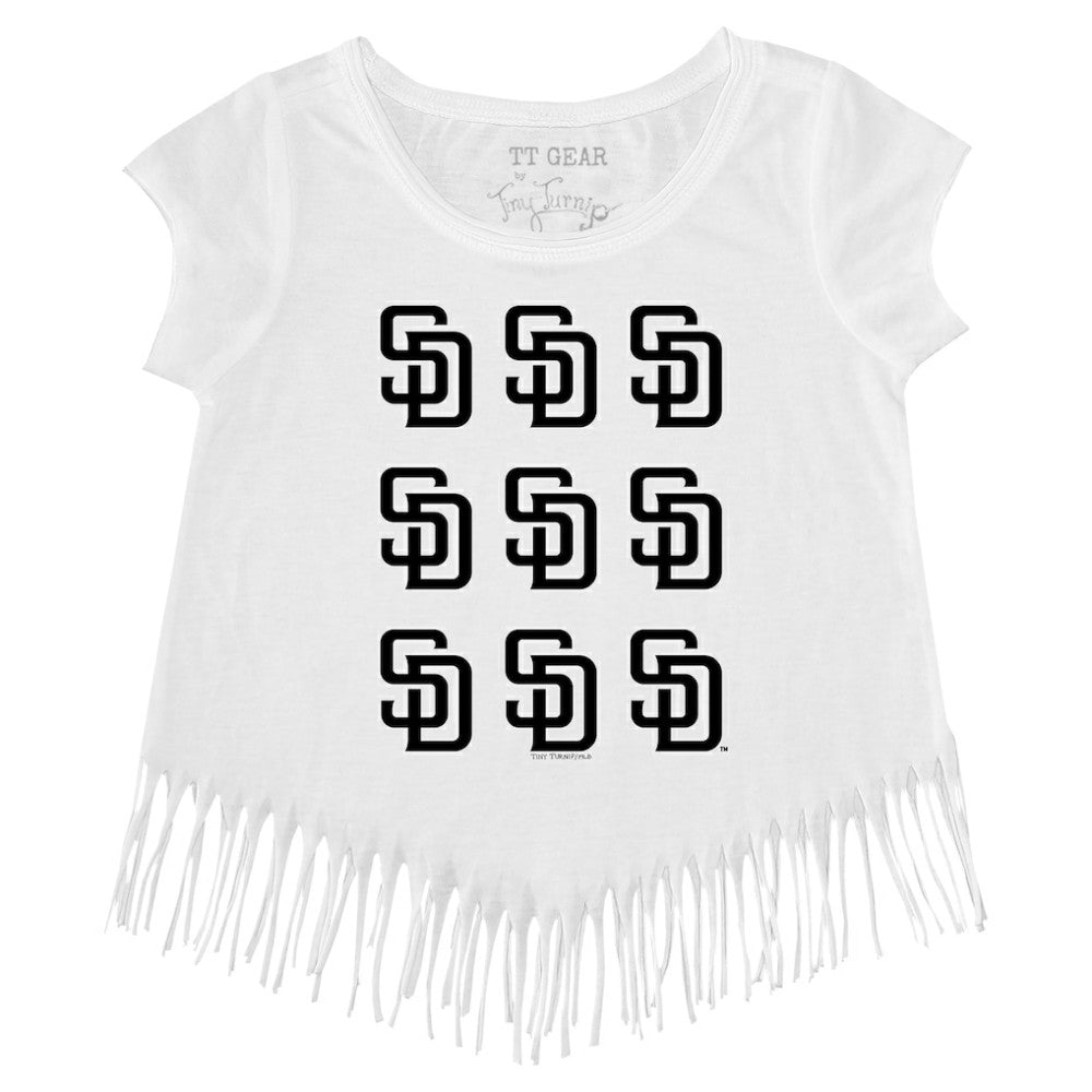 San Diego Padres Tiny Turnip Girls Youth Logo Grid Fringe T-Shirt Sale