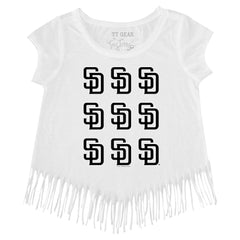 San Diego Padres Tiny Turnip Girls Youth Logo Grid Fringe T-Shirt Sale