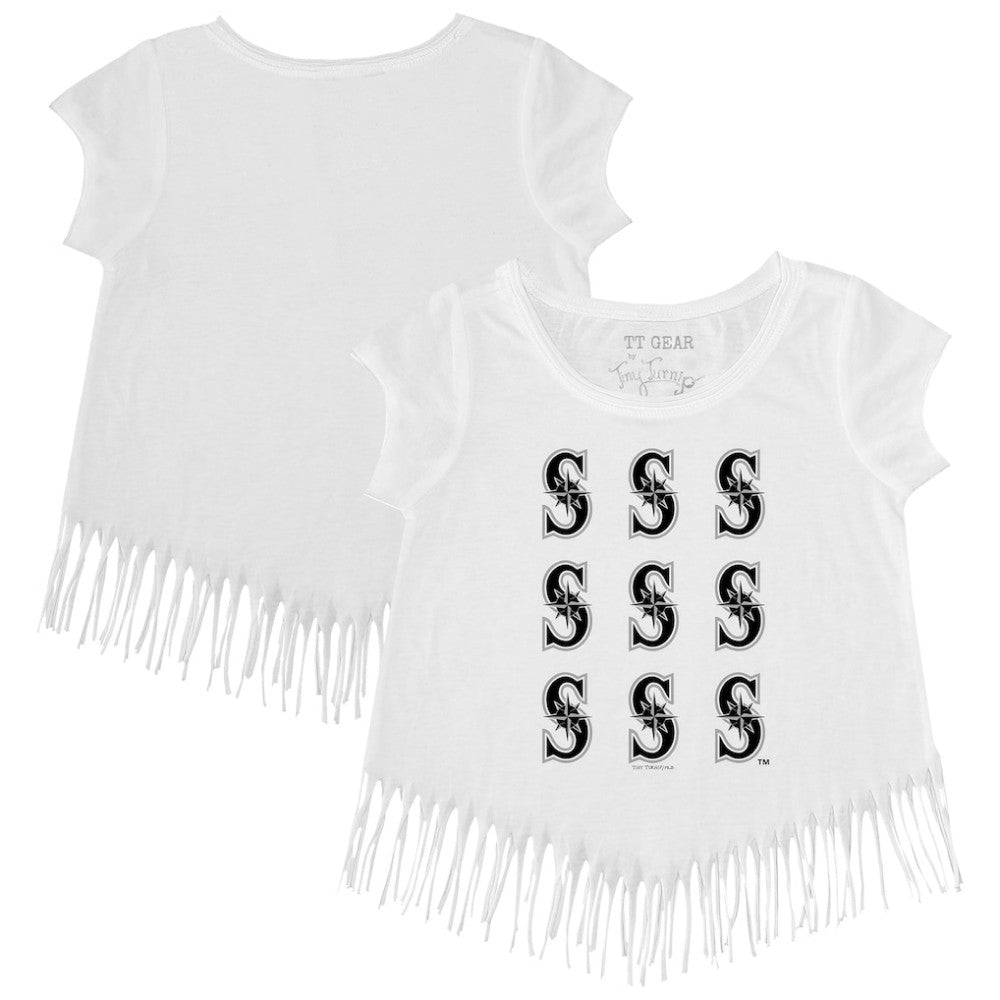 Seattle Mariners Tiny Turnip Girls Youth Logo Grid Fringe T-Shirt for sale