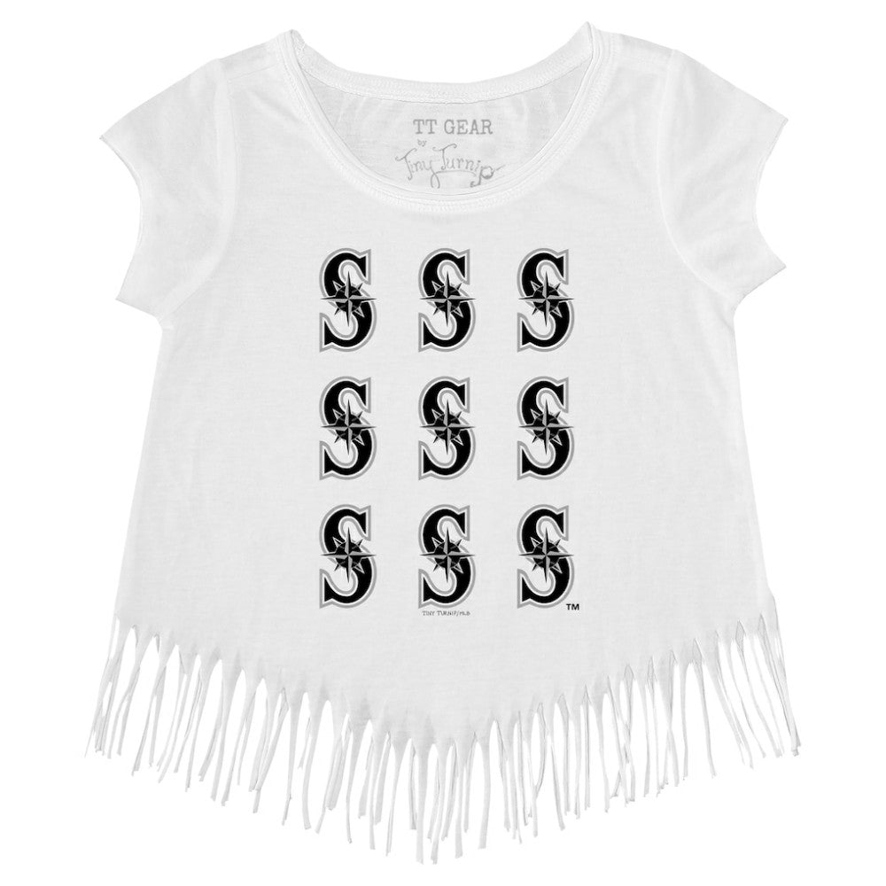Seattle Mariners Tiny Turnip Girls Youth Logo Grid Fringe T-Shirt for sale