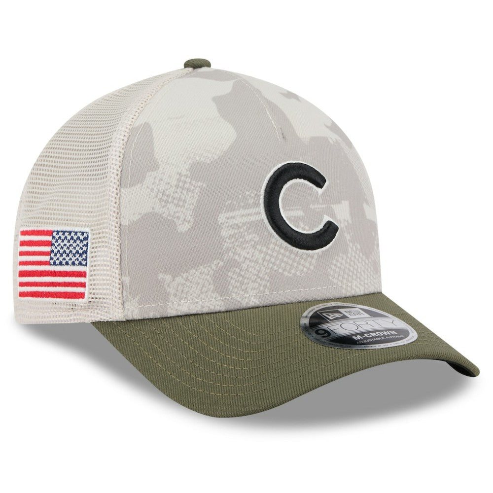 Chicago Cubs New Era 2025 Armed Forces Day 9FORTY M-Crown A-Frame Adjustable Hat Lifestyle