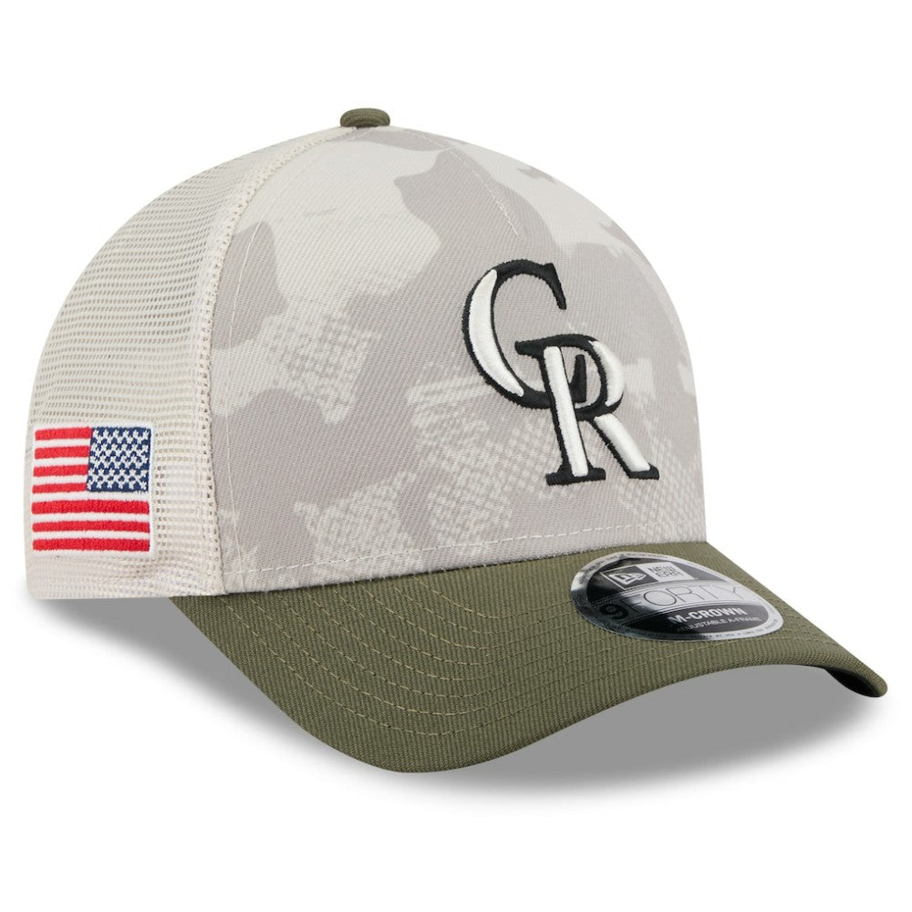 Colorado Rockies New Era 2025 Armed Forces Day 9FORTY M-Crown A-Frame Adjustable Hat Lifestyle