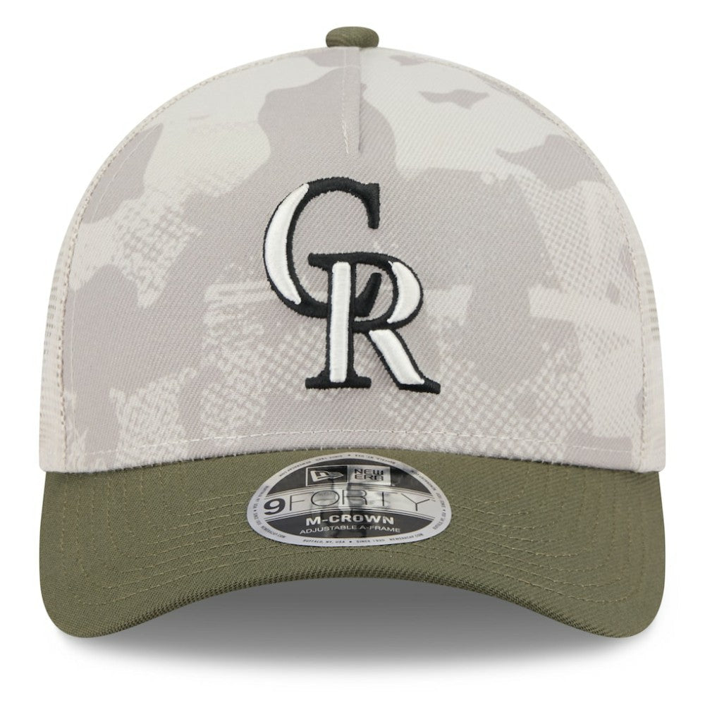 Colorado Rockies New Era 2025 Armed Forces Day 9FORTY M-Crown A-Frame Adjustable Hat Lifestyle