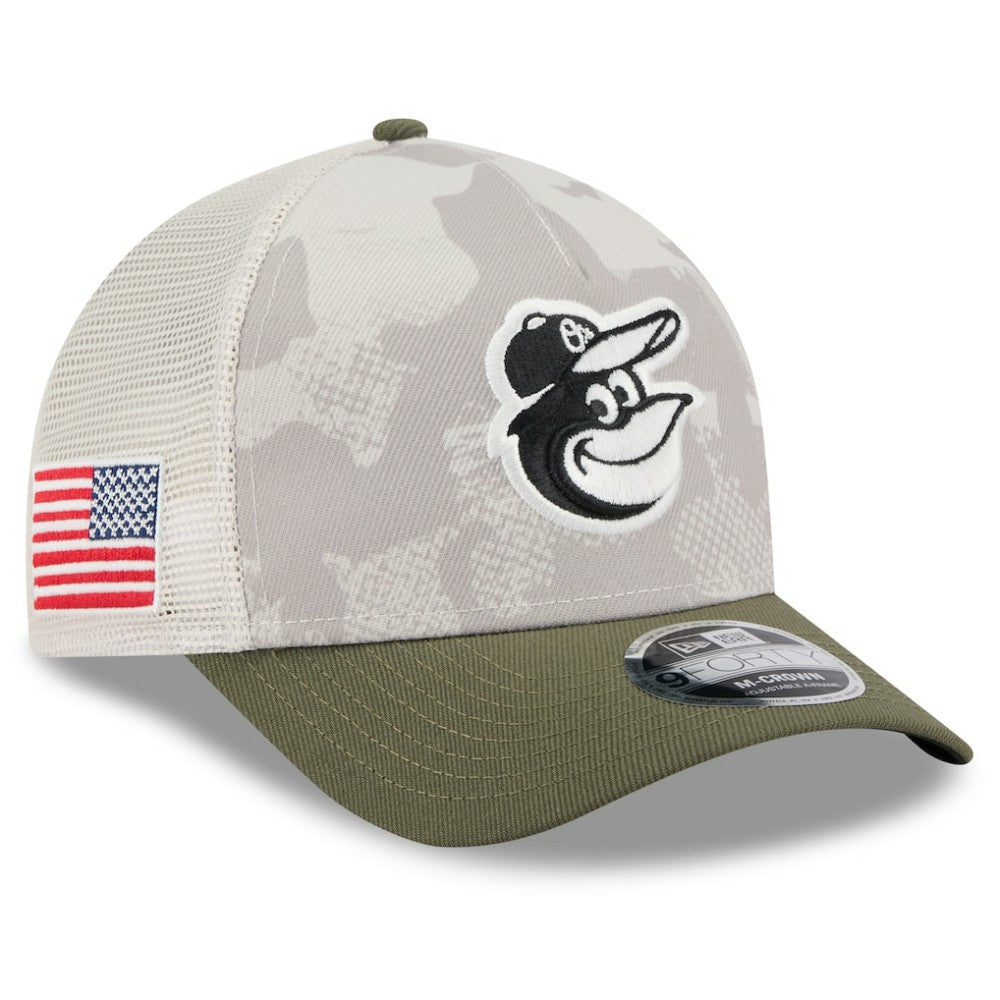 Baltimore Orioles New Era 2025 Armed Forces Day 9FORTY M-Crown A-Frame Adjustable Hat Lifestyle