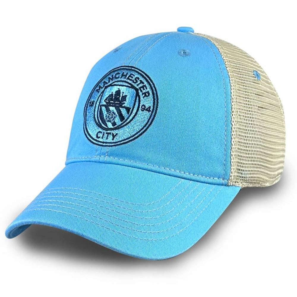 Manchester City 1863FC Mono Badge Vintage Trucker Adjustable Hat - Sky Blue
