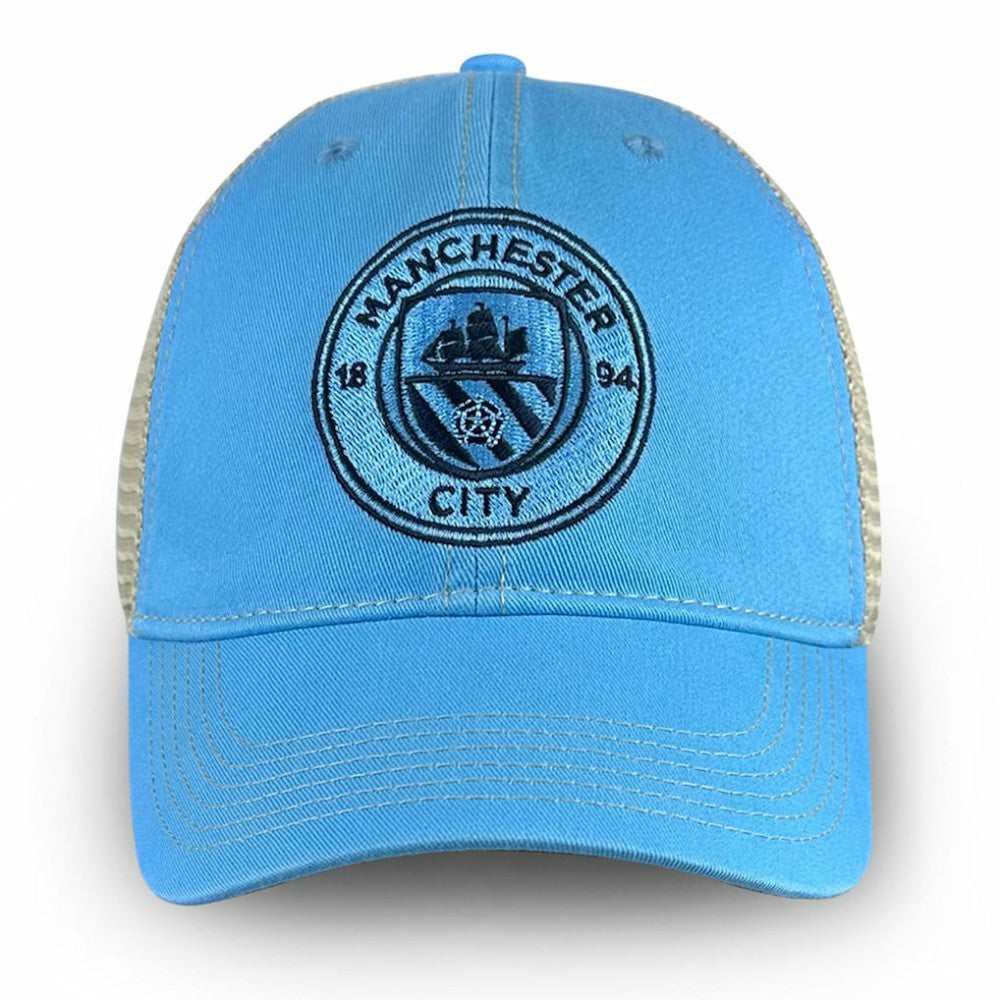 Manchester City 1863FC Mono Badge Vintage Trucker Adjustable Hat - Sky Blue