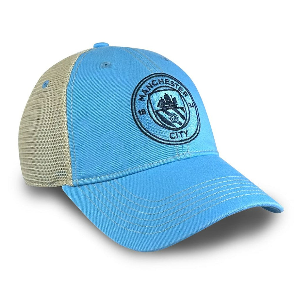 Manchester City 1863FC Mono Badge Vintage Trucker Adjustable Hat - Sky Blue