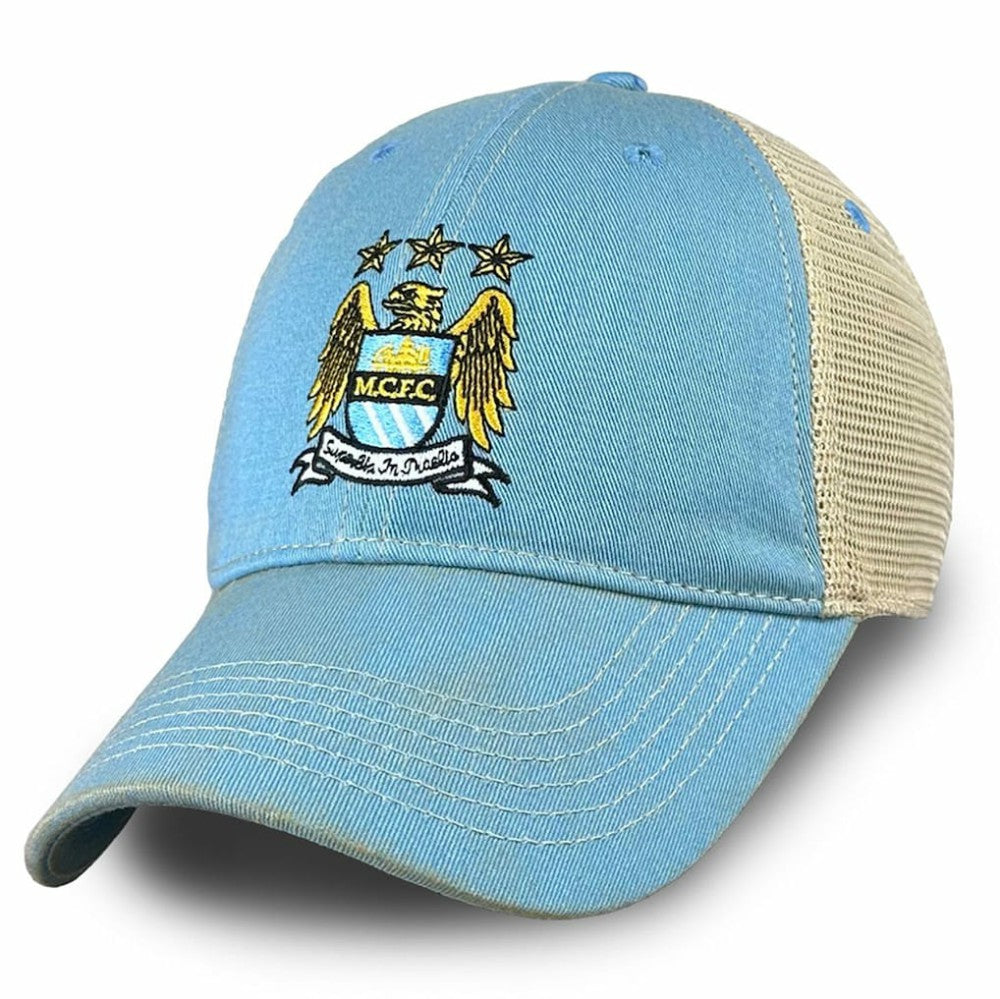 Manchester City 1863FC Retro Tea Washed Vintage Trucker Adjustable Hat - Sky Blue