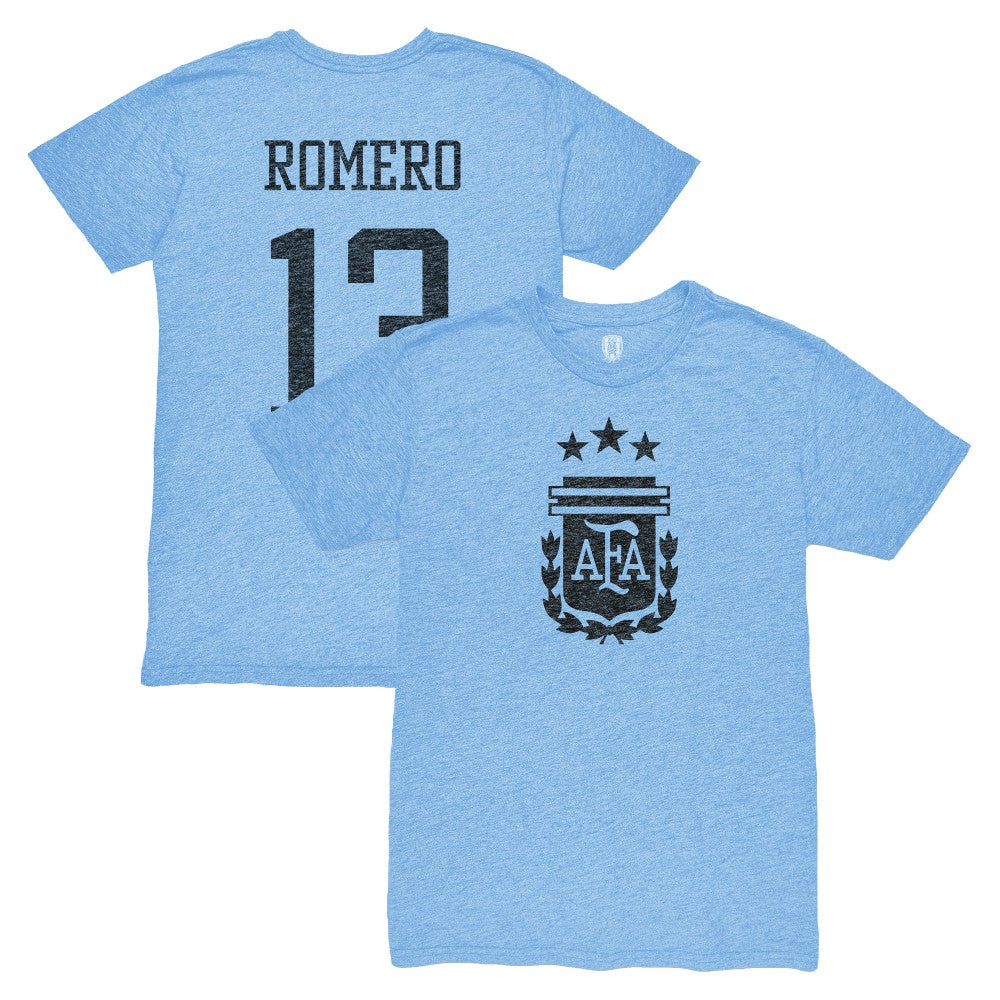 Cristian Romero Argentina National Team 1863FC Player Vintage Tri-Blend T-Shirts - Light Blue