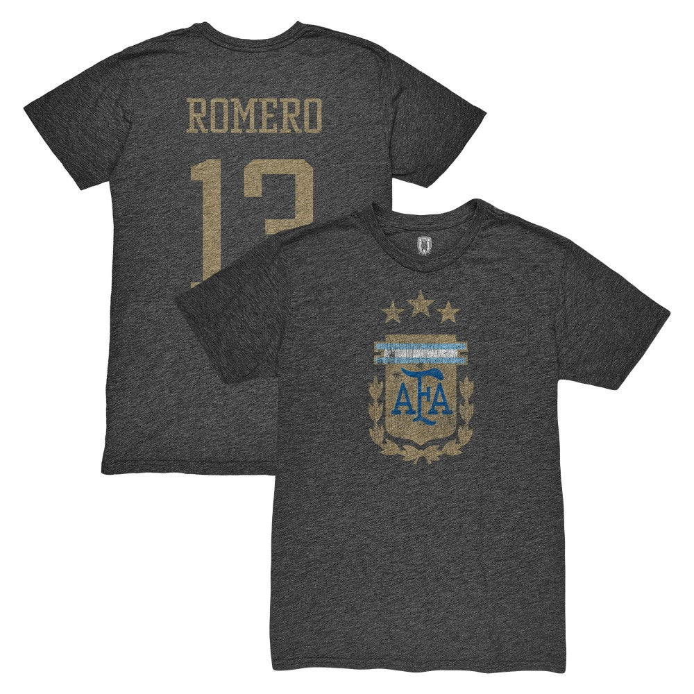 Cristian Romero Argentina National Team 1863FC Player Vintage Tri-Blend T-Shirts - Black