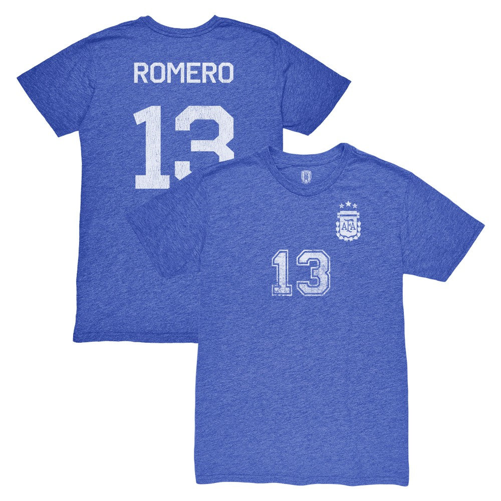 Cristian Romero Argentina National Team 1863FC Player Vintage Tri-Blend T-Shirts - Blue