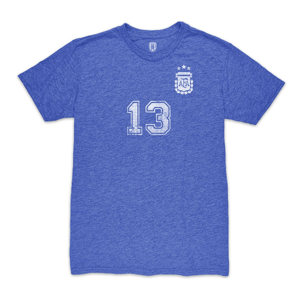 Cristian Romero Argentina National Team 1863FC Player Vintage Tri-Blend T-Shirts - Blue