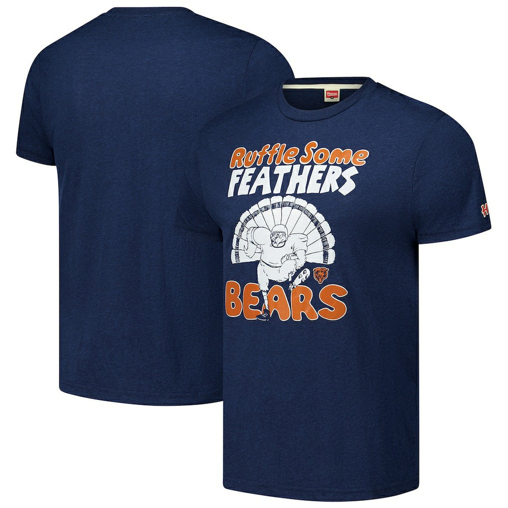 Chicago Bears Homage Unisex Ruffle Some Feathers Tri-Blend T-Shirt Navy - NFL