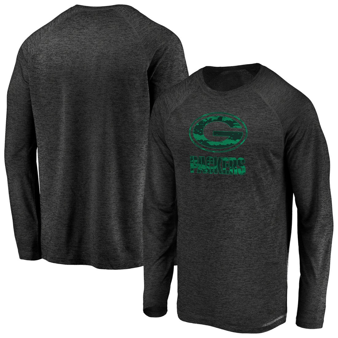 Green Bay Packers Iconic Striated Dark Logo Raglan Long Sleeve T-Shirt Black - Fanatics