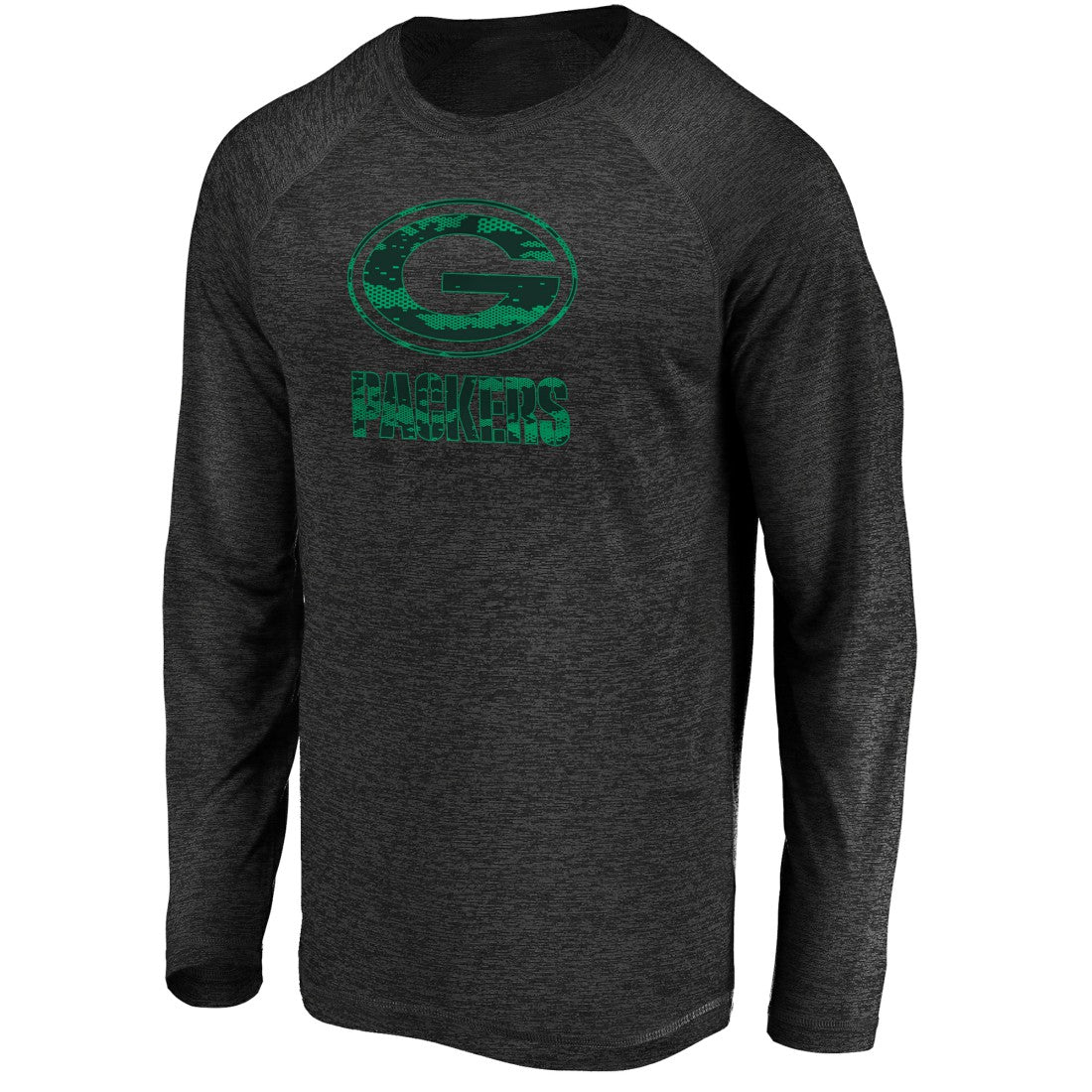 Green Bay Packers Iconic Striated Dark Logo Raglan Long Sleeve T-Shirt Black - Fanatics