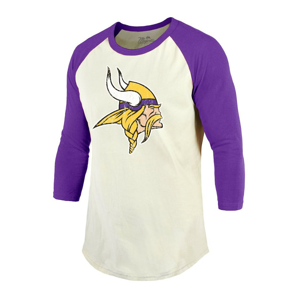 Randy Moss Minnesota Vikings Majestic Threads Retired Player Name & Number 3/4 Raglan Sleeve T-Shirt  Cream/Purple - NFL