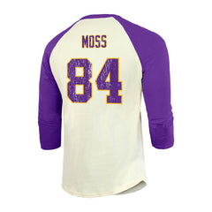 Randy Moss Minnesota Vikings Majestic Threads Retired Player Name & Number 3/4 Raglan Sleeve T-Shirt  Cream/Purple - NFL