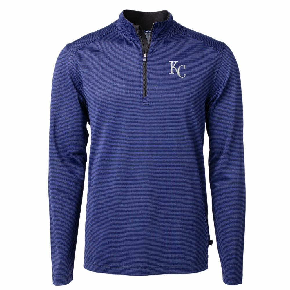 Kansas City Royals Cutter & Buck Big & Tall Virtue Eco Pique Micro Stripe Recycled Quarter-Zip Pullover Top discount