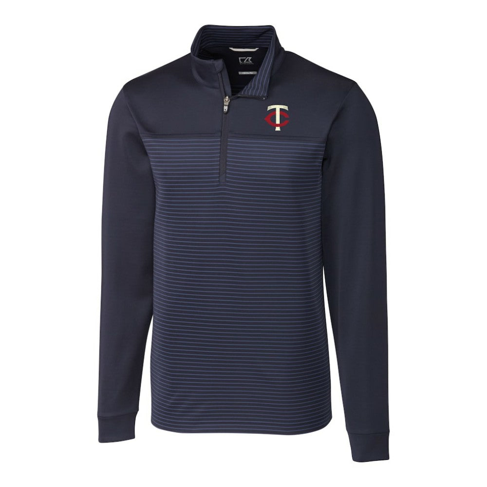 Minnesota Twins Cutter & Buck Big & Tall Traverse Stripe Stretch DryTec Quarter-Zip Top Lifestyle