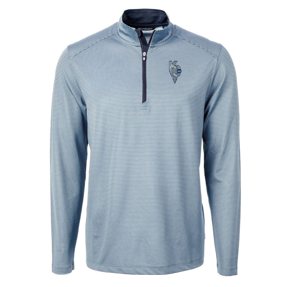 Kansas City Royals Cutter & Buck Virtue Eco Pique Micro Stripe Recycled Quarter-Zip Pullover Top for sale