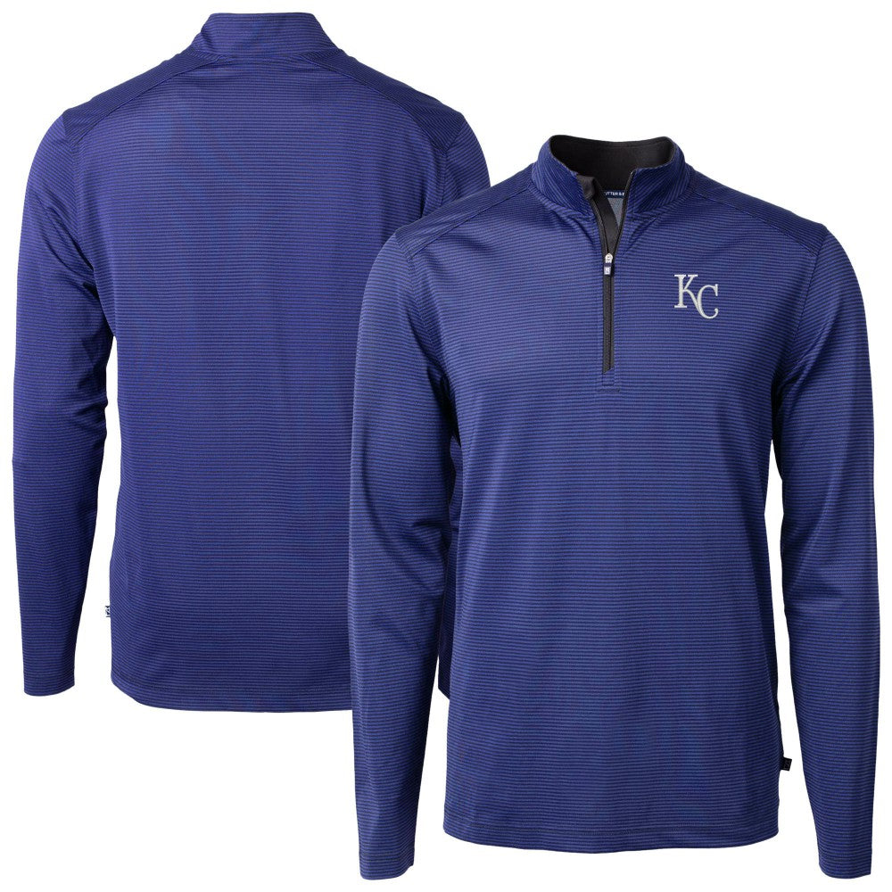 Kansas City Royals Cutter & Buck Virtue Eco Pique Micro Stripe Recycled Quarter-Zip Pullover Top Lifestyle