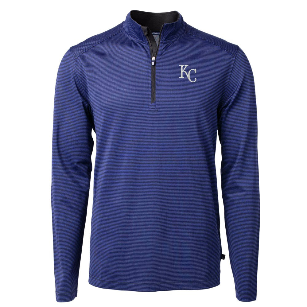 Kansas City Royals Cutter & Buck Virtue Eco Pique Micro Stripe Recycled Quarter-Zip Pullover Top Lifestyle