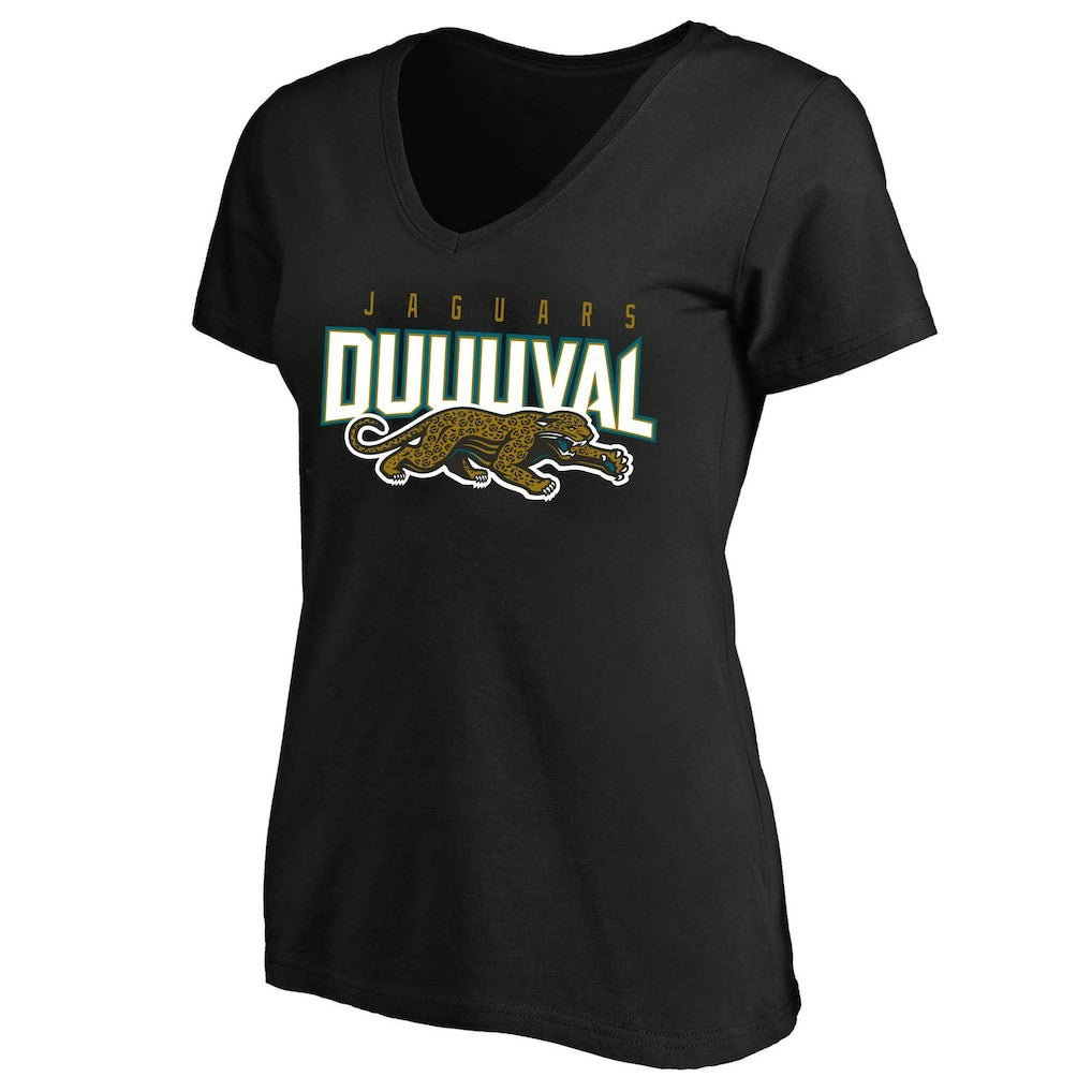 Jacksonville Jaguars Women's Plus Size Retro Duval V-Neck T-Shirt Black - Mitchell & Ness