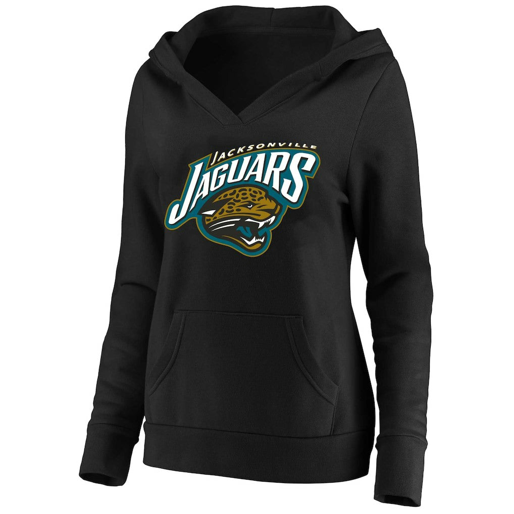 Jacksonville Jaguars Women's Classic Logo V-Neck Pullover Hoodie Black - Mitchell & Ness