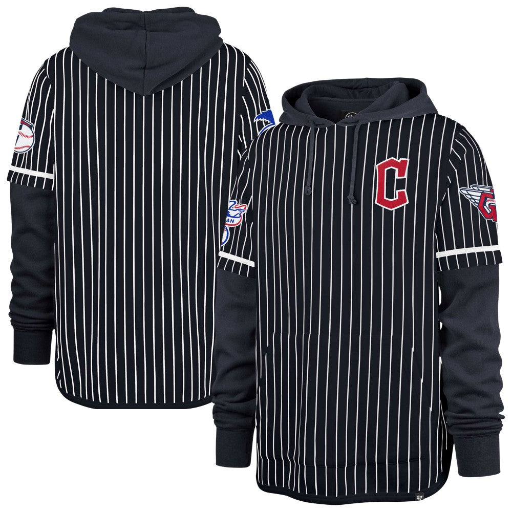 Cleveland Guardians '47 Pinstripe Double Header Pullover Hoodie Lifestyle