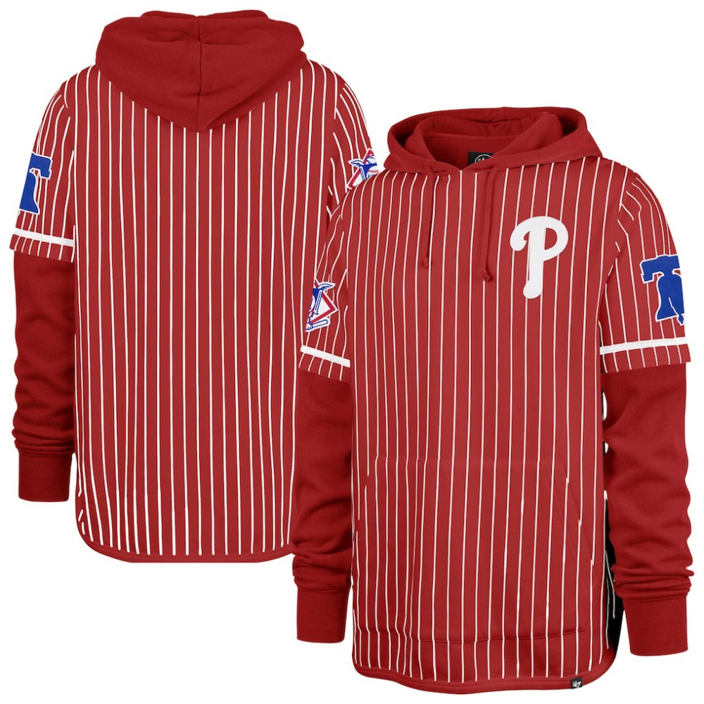 Philadelphia Phillies '47 Pinstripe Double Header Pullover Hoodie Lifestyle